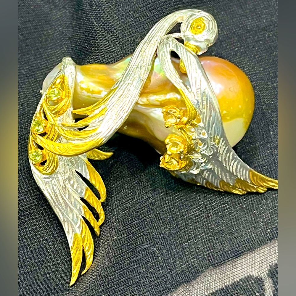 Baroque Pearl Peridot Citrine 14KGP Pendant